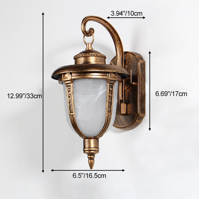 Traditional European Aluminum & Glass Patterned Lampshade Round Carved 1-Light Outdoor Wall Sconce Garden & Balcony