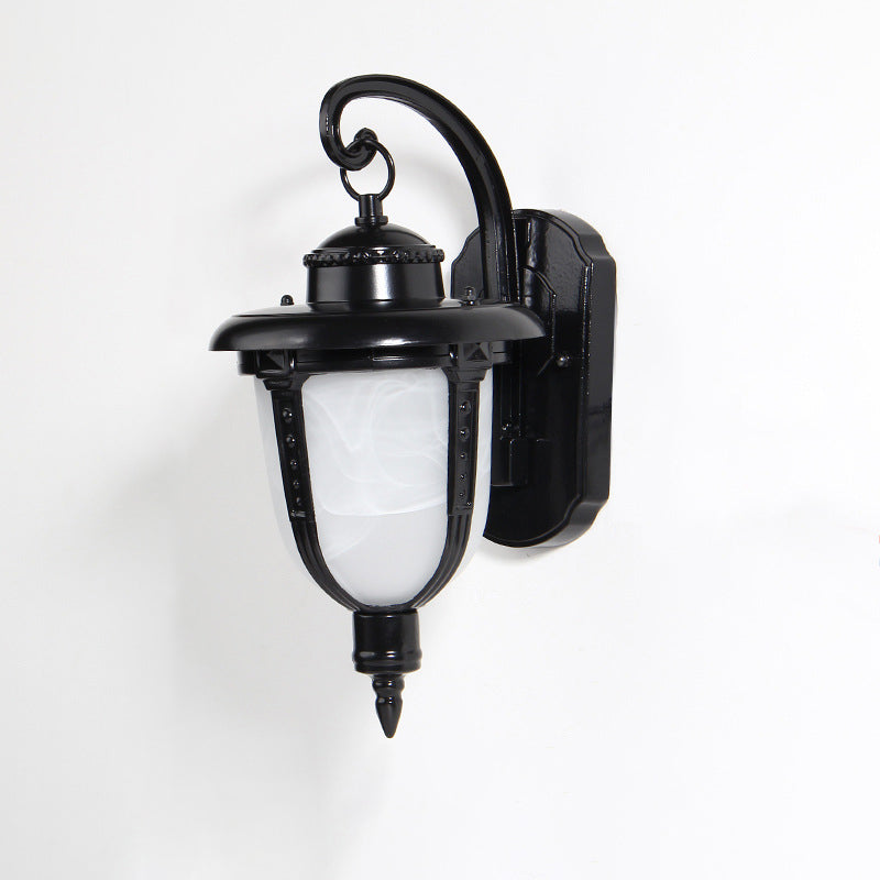 Traditional European Aluminum & Glass Patterned Lampshade Round Carved 1-Light Outdoor Wall Sconce Garden & Balcony