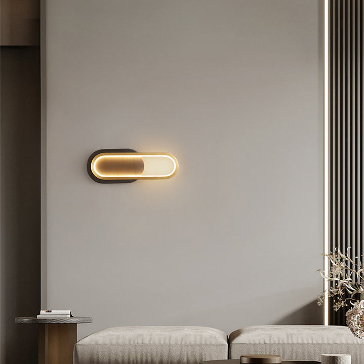 مصباح حائط LED بيضاوي الشكل مصنوع من النحاس والأكريليك بتصميم عصري بسيط لغرفة النوم وغرفة المعيشة