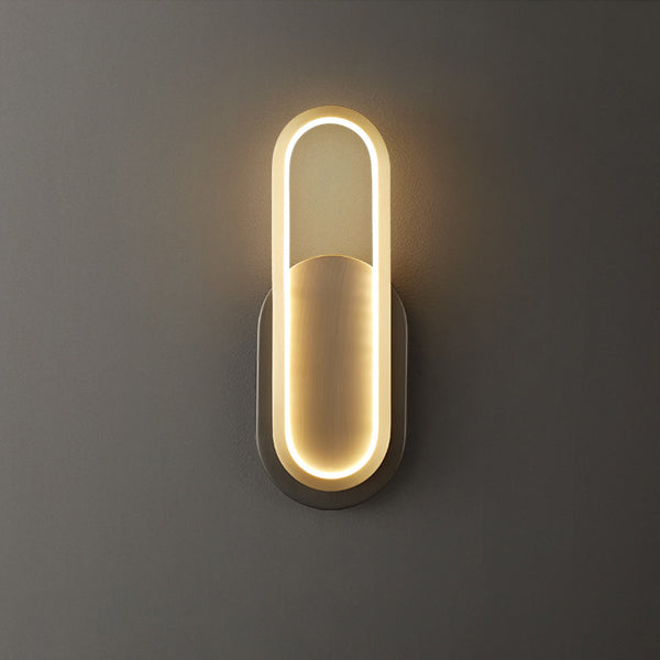 مصباح حائط LED بيضاوي الشكل مصنوع من النحاس والأكريليك بتصميم عصري بسيط لغرفة النوم وغرفة المعيشة