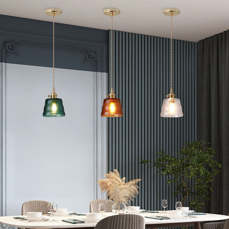 Contemporary Nordic Brass & Iron Cylindrical Frosted Glass 1-Light Pendant Light For Bedroom & Living Room