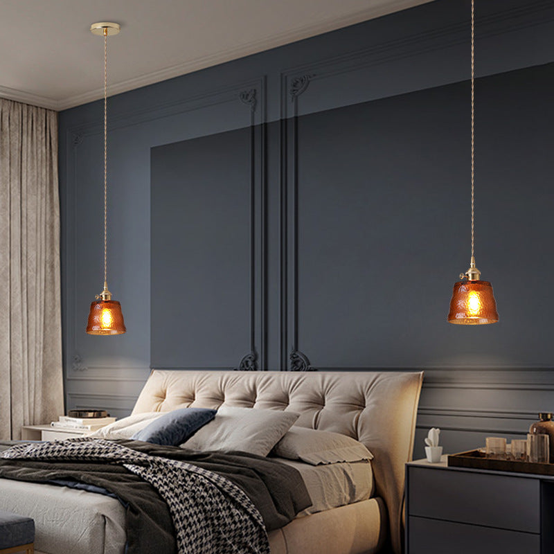 Contemporary Nordic Brass & Iron Cylindrical Frosted Glass 1-Light Pendant Light For Bedroom & Living Room