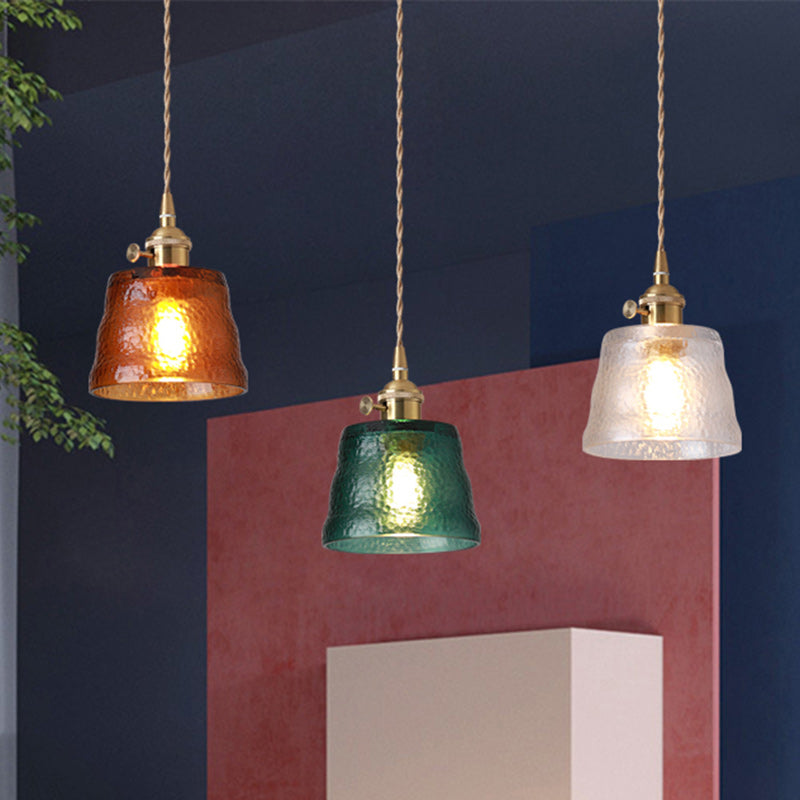Contemporary Nordic Brass & Iron Cylindrical Frosted Glass 1-Light Pendant Light For Bedroom & Living Room