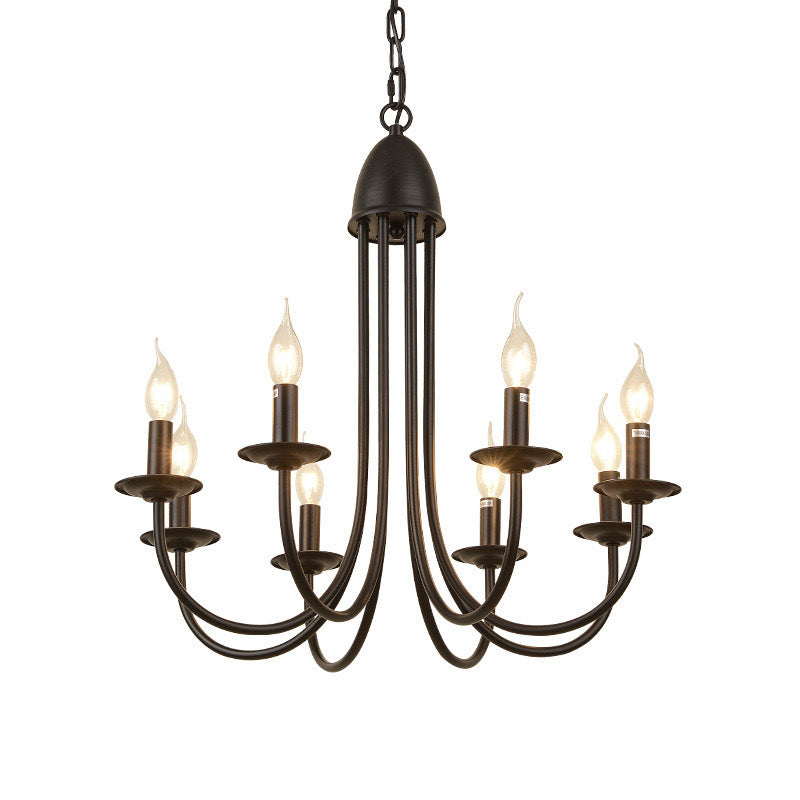Traditional Vintage Iron 8-Light Candle Chandelier With Curved Arms For Bedroom & Living Room