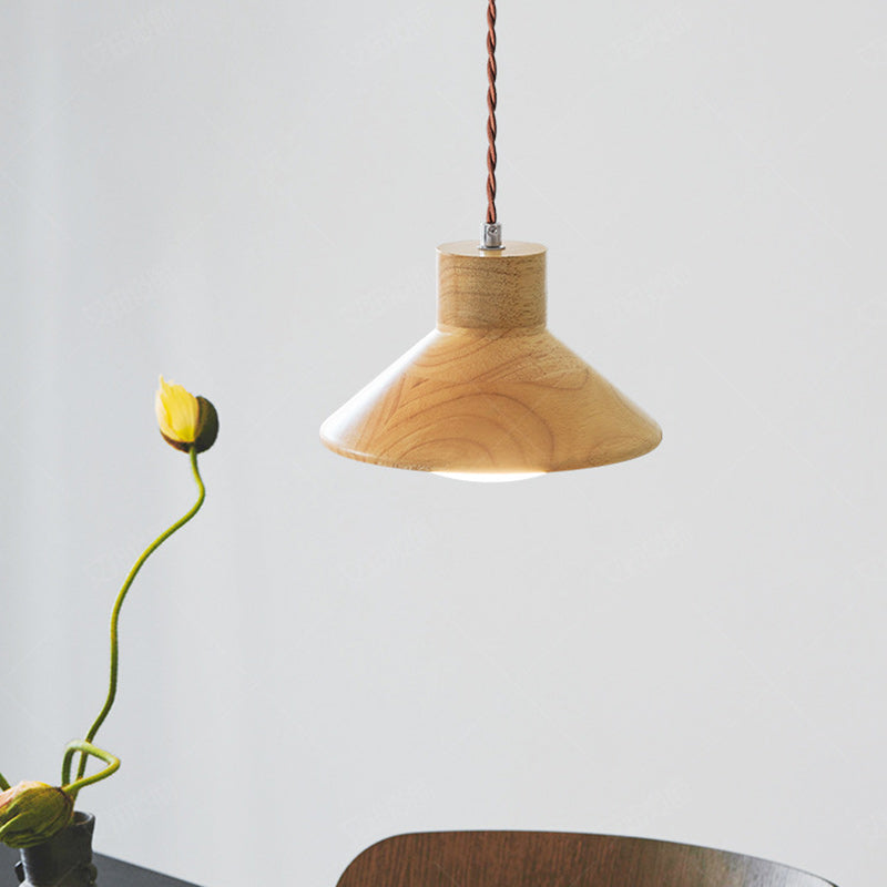 Traditional Japanese Wood Conical 1-Light Pendant Light For Bedroom & Living Room