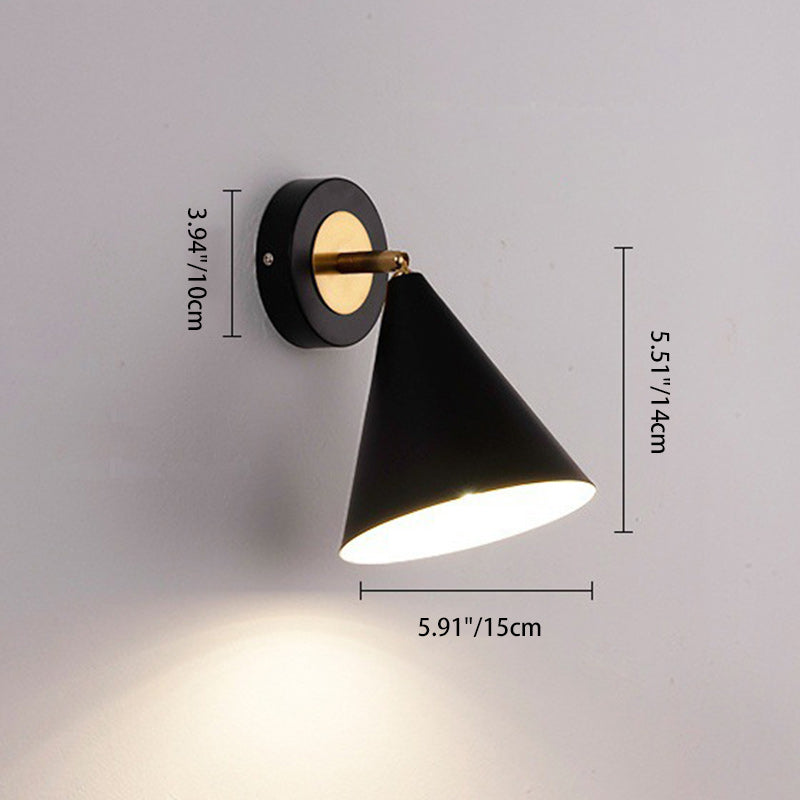 Modern Minimalist Iron Cone Shade 1-Light Rotatable Wall Sconce Lamp For Bedroom & Living Room