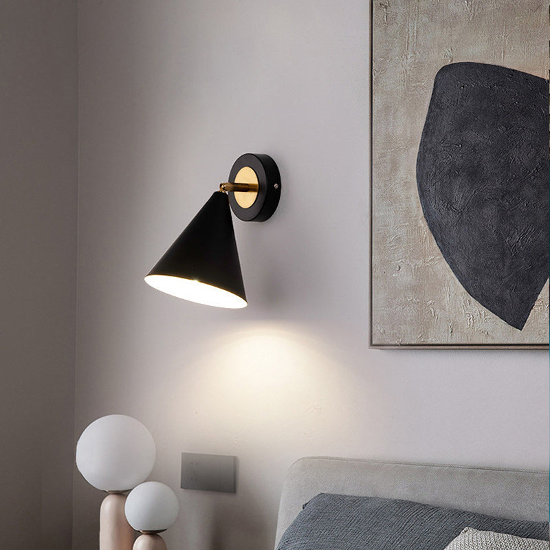 Modern Minimalist Iron Cone Shade 1-Light Rotatable Wall Sconce Lamp For Bedroom & Living Room