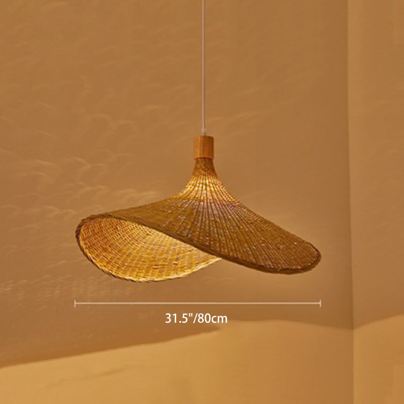 Traditional Chinese Bamboo Straw Hat 1-Light Pendant Light For Bedroom & Living Room