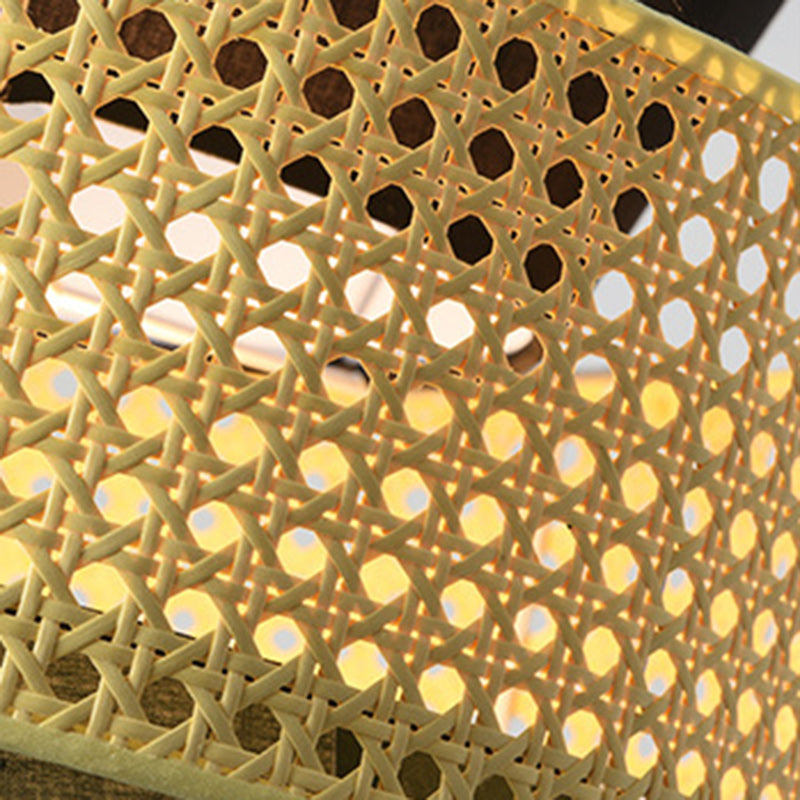 Traditional Japanese Rattan & Fabric Round Trapezoid 1-Light Pendant Light For Dining & Living Room