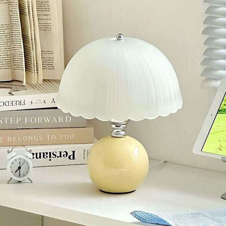 Modern Art Deco Ceramic & Frosted Glass Petal Shade 1-Light Table Lamp For Bedroom & Living Room