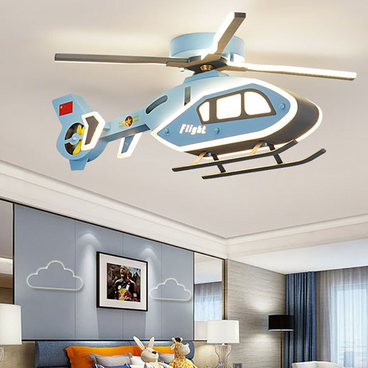 Modern Creative Iron Acrylic Helicopter LED Semi-Flush Mount Ceiling Light For Kids' Bedroom