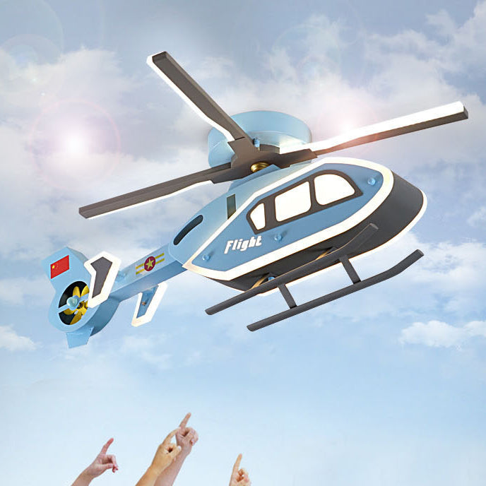 Modern Creative Iron Acrylic Helicopter LED Semi-Flush Mount Ceiling Light For Kids' Bedroom