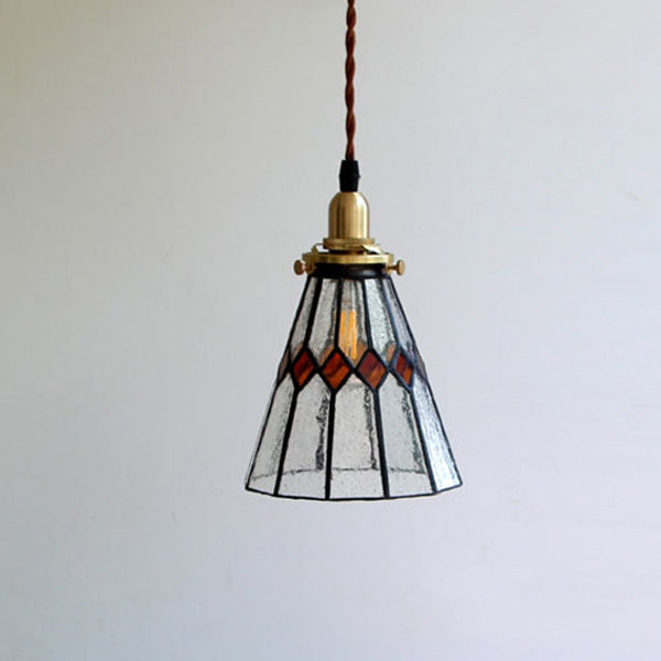 Traditional Vintage Iron & Glass Ribbed Cone 1-Light Pendant Light For Bedroom & Living Room