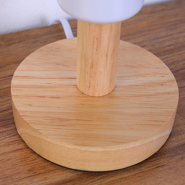 Traditional Rustic Wood & Bamboo Hollow Woven Round 1-Light Table Lamp For Bedroom & Living Room