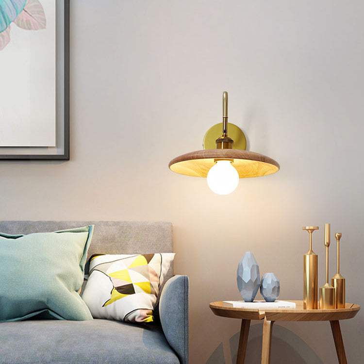 Traditional Japanese Rubberwood, Iron & Acrylic Round Ball 1-Light Adjustable Wall Sconce Lamp For Bedroom & Living Room
