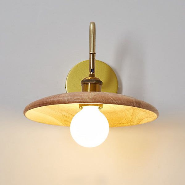 Traditional Japanese Rubberwood, Iron & Acrylic Round Ball 1-Light Adjustable Wall Sconce Lamp For Bedroom & Living Room