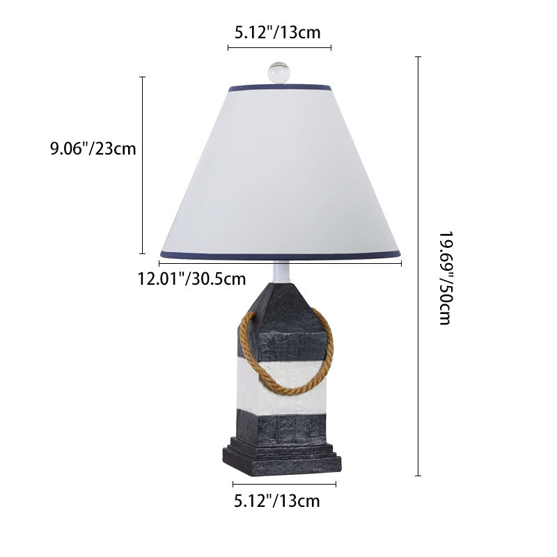 Traditional Vintage Resin & Fabric Rectangular Base Tapered Shade 1-Light Table Lamp For Bedroom & Living Room