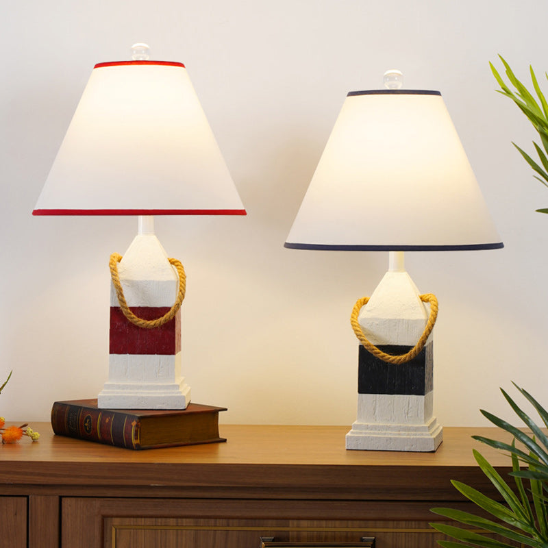 Traditional Vintage Resin & Fabric Rectangular Base Tapered Shade 1-Light Table Lamp For Bedroom & Living Room