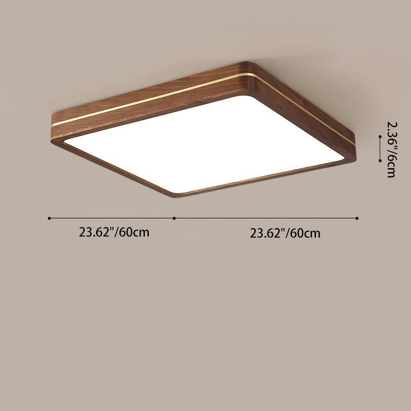 Traditional Chinese Wood & Acrylic Round Square Rectangular LED Flush Mount Ceiling Light For Bedroom & Living Room