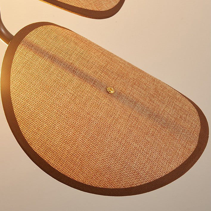 Modern Mid-Century Wood & Iron Curved Arm & Linen Leaf-Shaped Shade Wall Sconce Lamp 1-Light For Bedroom & Living Room