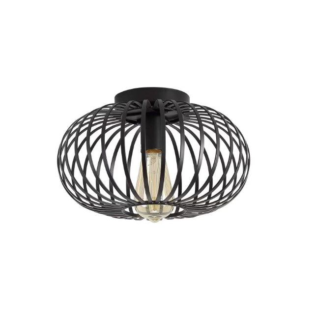 Modern Minimalist Iron Oval Lantern 1-Light Semi-Flush Mount Ceiling Light For Bedroom & Living Room