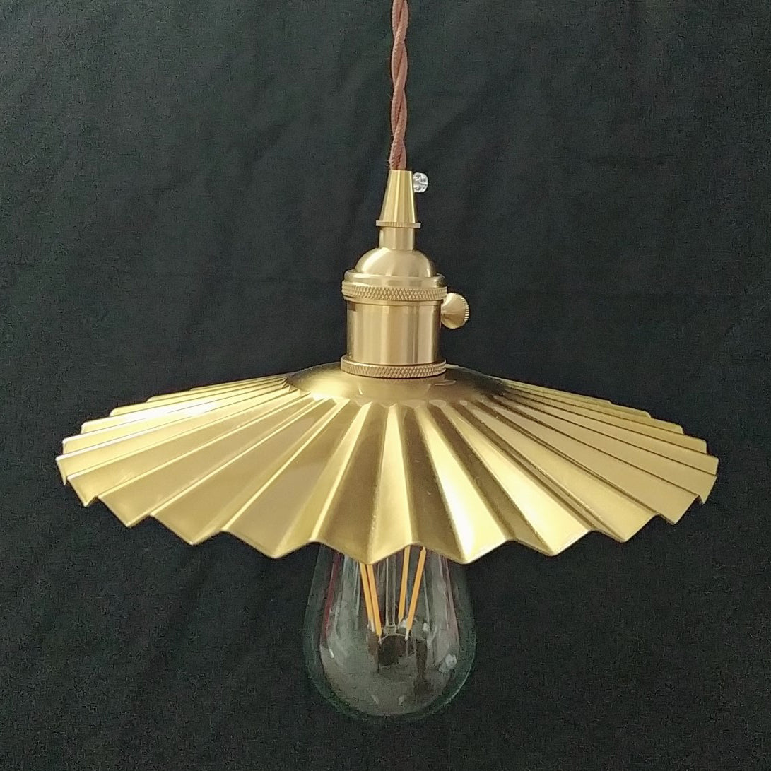 Traditional Vintage Brass Pleated Round 1-Light Pendant Light For Bedroom & Living Room