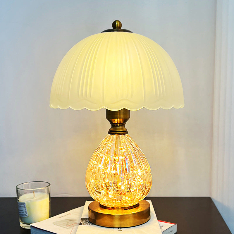 Modern Art Deco Glass Dome Shade Oval Base 1-Light Table Lamp For Living Room