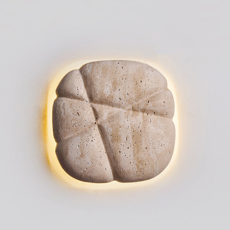 Traditional Japanese Beige Travertine Irregular Square LED Wall Sconce Lamp For Bedroom & Living Room
