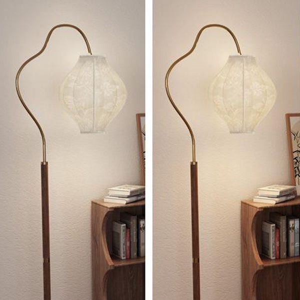 Traditional Vintage Metal & Fabric Patterned Shade 1-Light Standing Floor Lamp For Living Room & Bedroom
