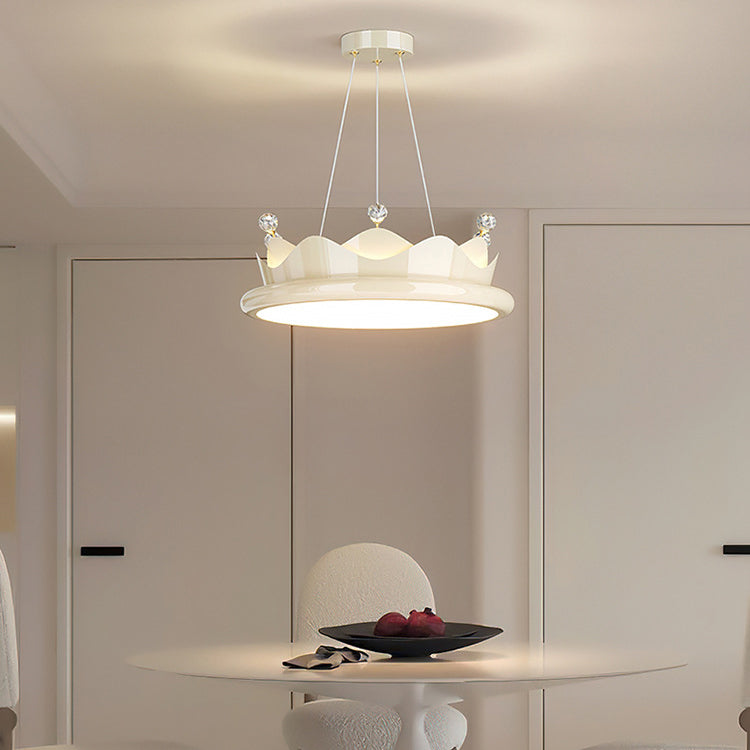 Contemporary Creative Iron Crystal PE Round Crown-Shaped LED Pendant Light For Bedroom