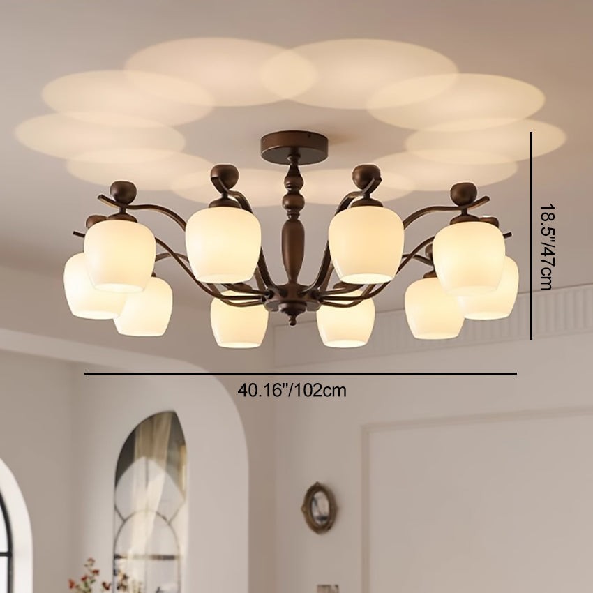 Contemporary Retro Iron Glass Branch Bent Rod Round Cup Shaped 6/8/10-Light Chandelier For Living Room