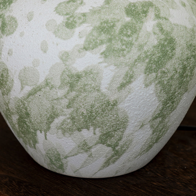 Traditional Chinese Ceramic Round Base Fabric Shade 1-Light Table Lamp For Living Room