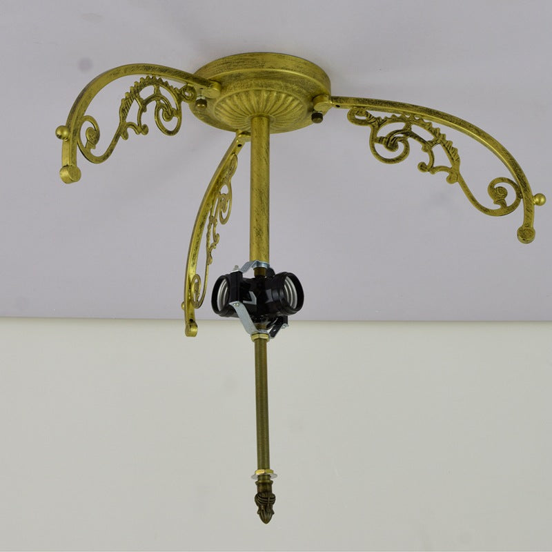 Traditional Tiffany Iron & Stained Glass Heart Dome Floral Pattern 3-Light Semi-Flush Mount Ceiling Light For Living Room