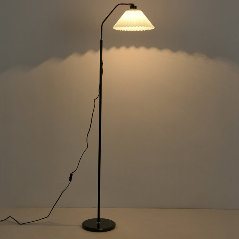 Modern Minimalist Iron & Fabric Pleated Cylinder 1-Light Standing Floor Lamp For Living Room