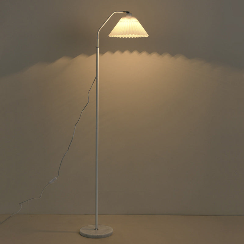 Modern Minimalist Iron & Fabric Pleated Cylinder 1-Light Standing Floor Lamp For Living Room