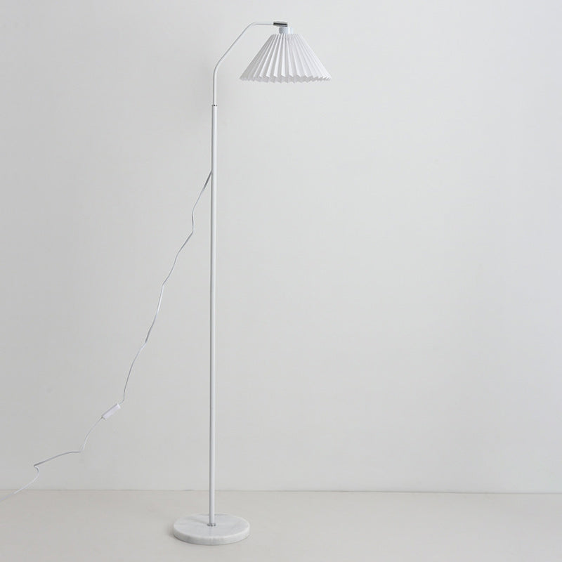 Modern Minimalist Iron & Fabric Pleated Cylinder 1-Light Standing Floor Lamp For Living Room