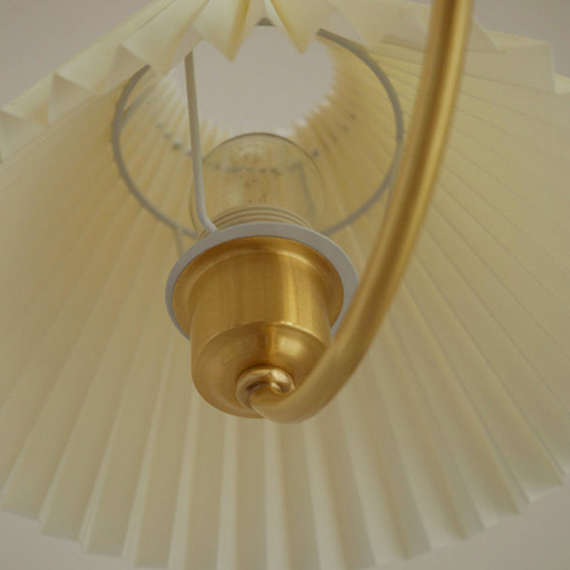 Modern Mid-Century Brass & Wood PVC Pleated Round Shade 3/5-Light Chandelier For Living Room