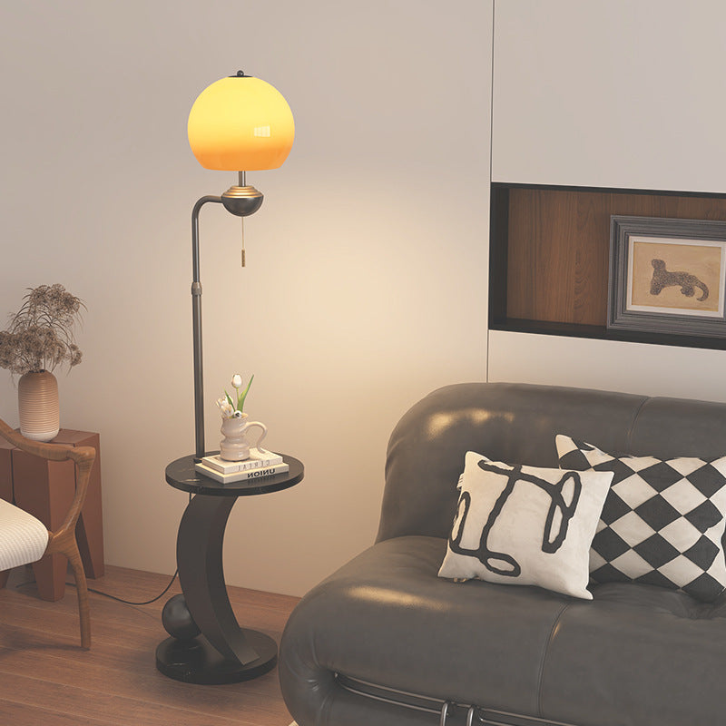 Modern Mid-Century Iron Glass Resin Round Shade 1-Light Standing Floor Lamp For Bedroom