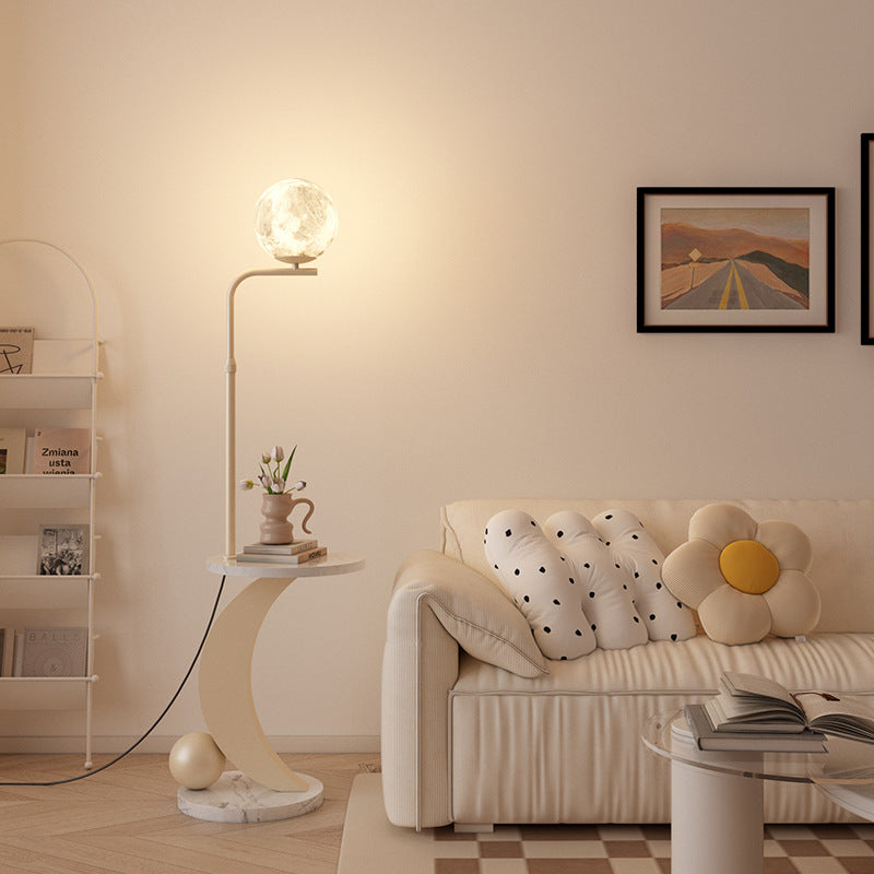 Modern Mid-Century Iron Glass Resin Round Shade 1-Light Standing Floor Lamp For Bedroom