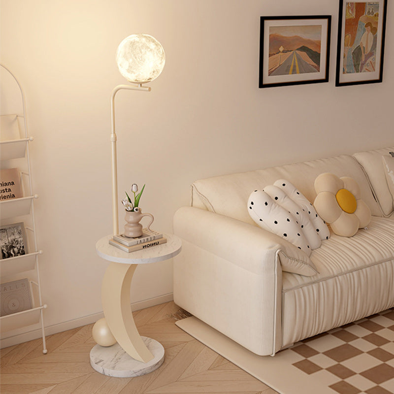 Modern Mid-Century Iron Glass Resin Round Shade 1-Light Standing Floor Lamp For Bedroom