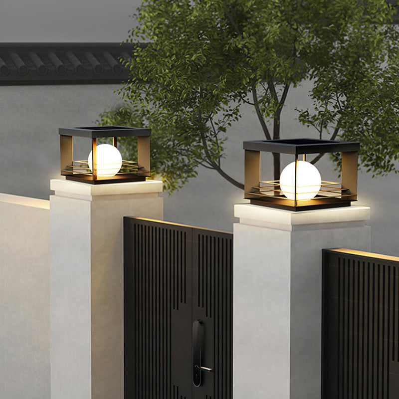 Modern Minimalist Solar Waterproof Stainless Steel PC Rectangular Globe LED Outdoor Post Head Light For Outdoor Patio