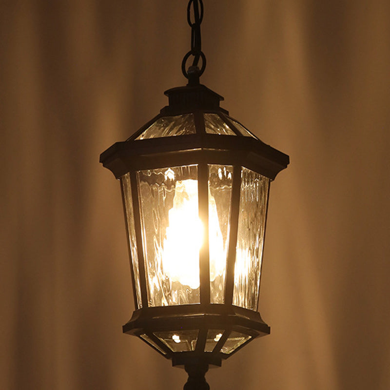 Traditional Vintage Aluminum & Ripple Glass Octagonal 1-Light Pendant Light For Outdoor Patio