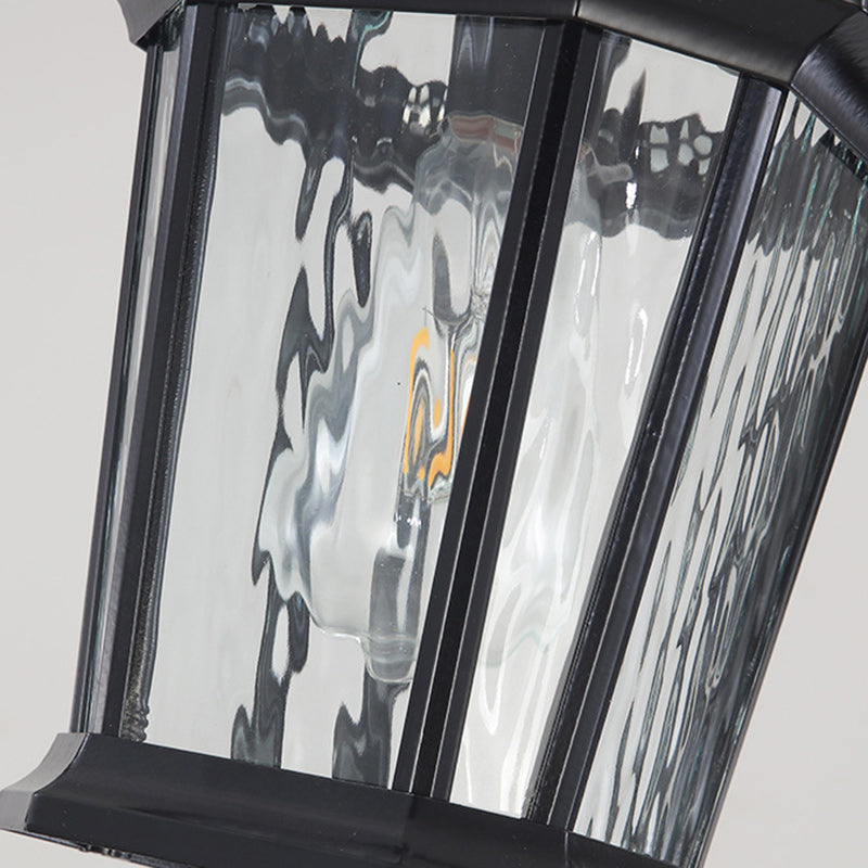 Traditional Vintage Aluminum & Ripple Glass Octagonal 1-Light Pendant Light For Outdoor Patio