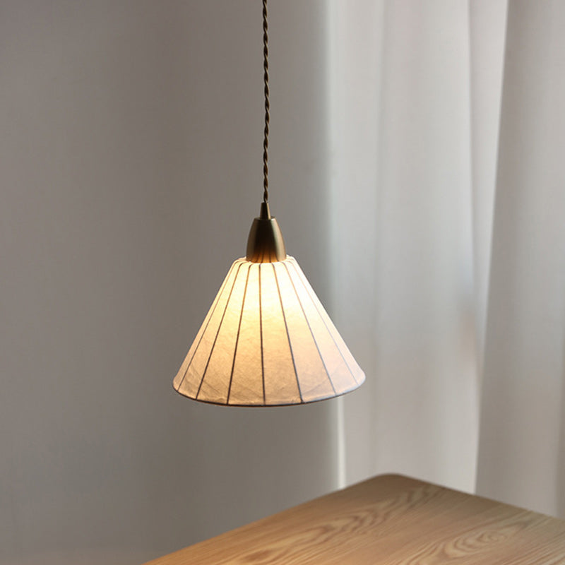 Traditional Japanese Brass Silk Cone 1-Light Pendant Light For Living Room