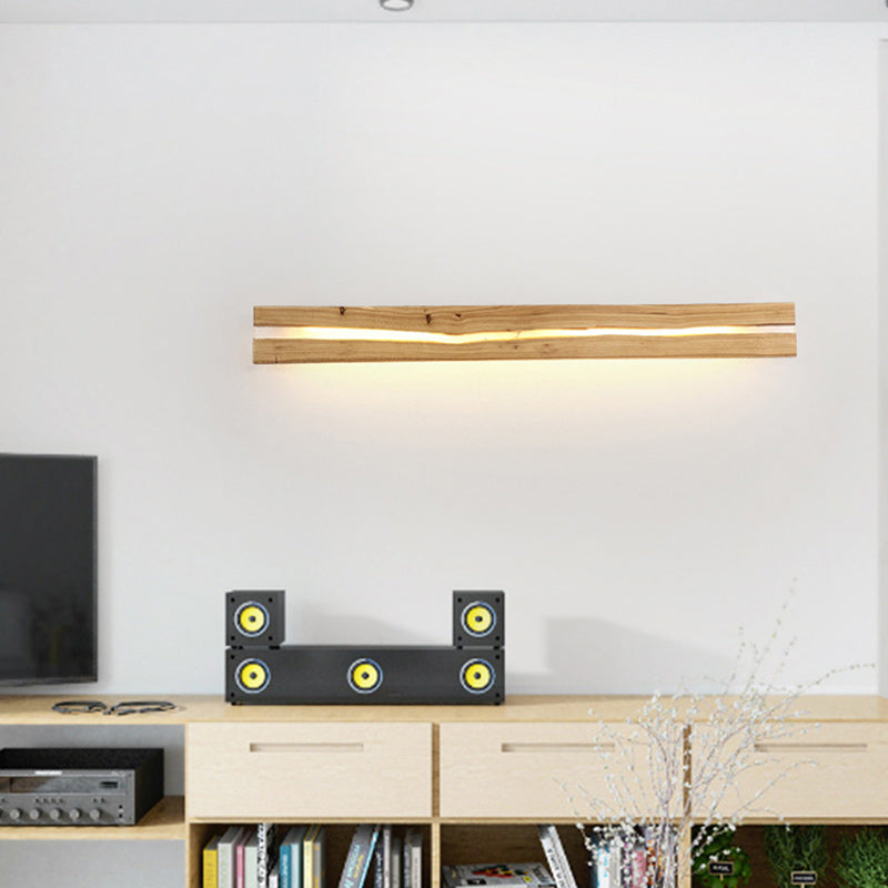 Contemporary Nordic Wood Resin Rectangular Cracked Wood Grain LED Wall Sconce Lamp For Living Room