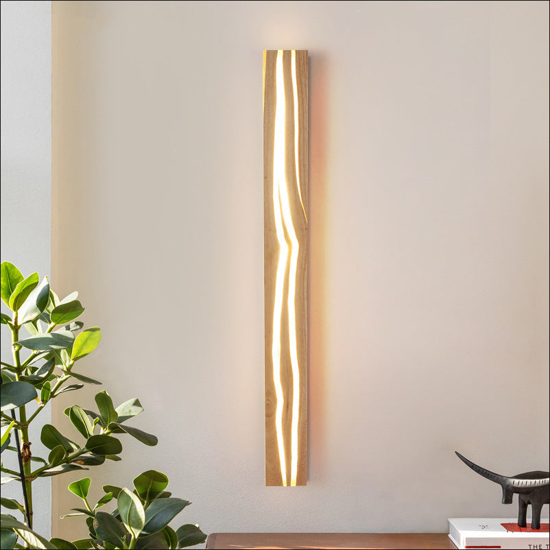 Contemporary Nordic Wood Resin Rectangular Cracked Wood Grain LED Wall Sconce Lamp For Living Room