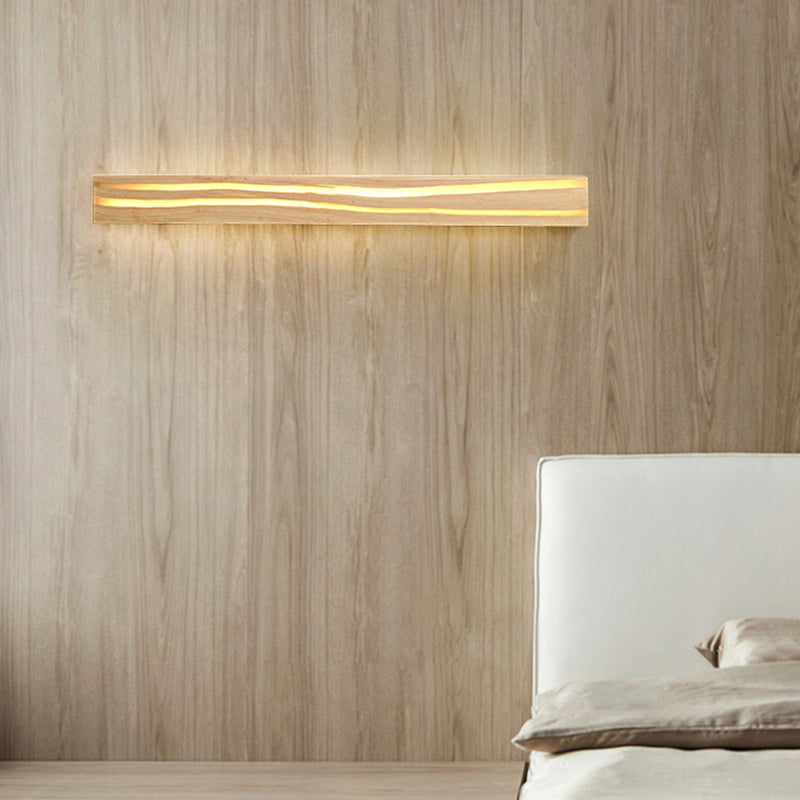 Contemporary Nordic Wood Resin Rectangular Cracked Wood Grain LED Wall Sconce Lamp For Living Room