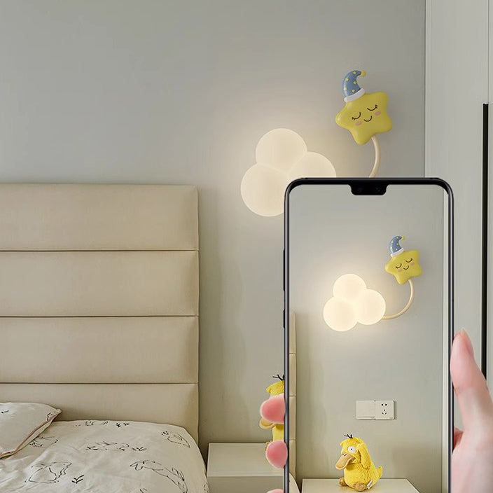 Contemporary Creative Iron & Plastic Cloud-Shaped LED Wall Sconce Lamp For Bedroom