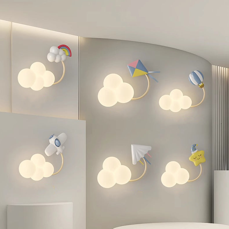 Contemporary Creative Iron & Plastic Cloud-Shaped LED Wall Sconce Lamp For Bedroom