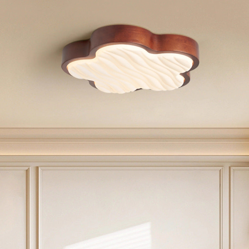 Contemporary Nordic Wood & Acrylic Floral LED Flush Mount Ceiling Light For Bedroom